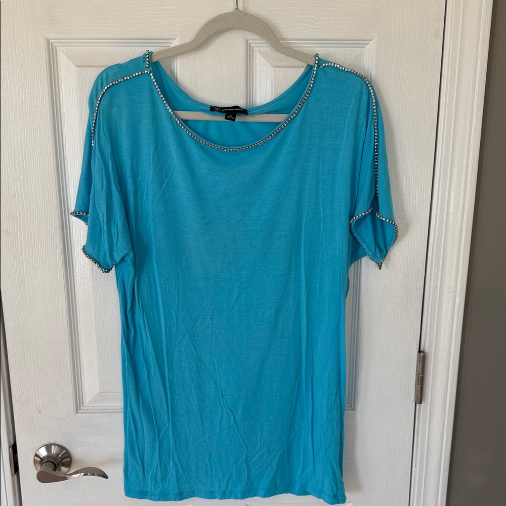 INC International Concepts Turquoise Studded Short Sleeve Top